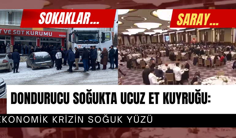 Yozgat’ta Dondurucu Soğukta Ucuz Et Kuyruğu: